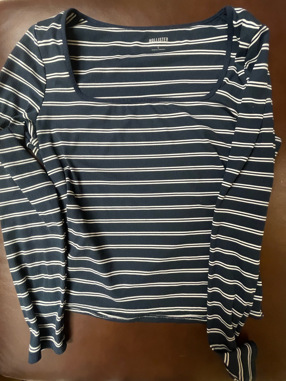 Hollister Navy and White Striped Long-Sleeve Top